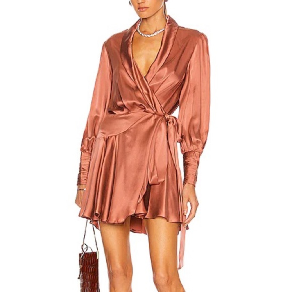 Zimmermann Rust Satin Wrap Dress